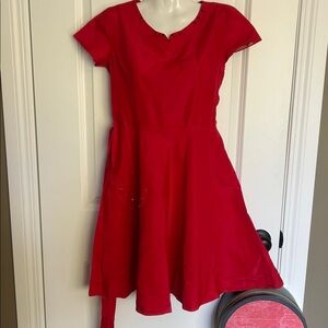 🦩Vintage Red Taffeta Fit & Flare Dress - Classic 50s Style